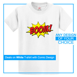 Custom Printed White Tee With Your Own Comic Artwork On Front